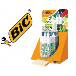 Boligrafo bic 4 colores velours expositor de 20 unidades surtidas 230x125x149 mm.	