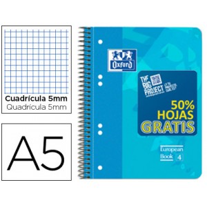 Bloc espiral oxford tapa plastico optik paper microperforado din a5 120 h 50% hojas gratis cuadros 5 mm