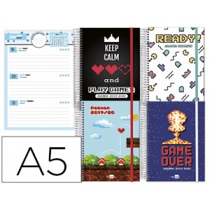 Agenda escolar liderpapel 19-20 fantasia din-a5 bilingue 70 hojas video games tapa forrada.