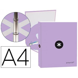Carpeta liderpapel antartik a4 forrada 4 anillas 25 mm redondas color lila.