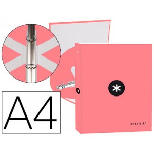 Carpeta liderpapel antartik a4 forrada 4 anillas 25 mm redondas color coral.