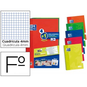 Cuaderno espiral oxford tapa extradura folio 80 hojas cuadro 4 mm write&erase pizarra pack 4+1 unidades.
