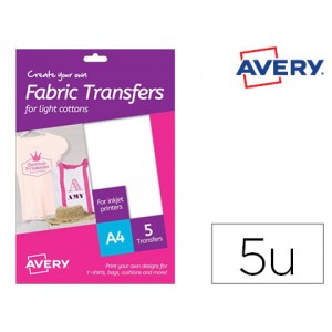 Papel transfer avery para camisetas algodon colores oscuros ink-jet din a4 pack de 4 hojas.