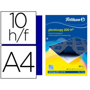 Papel carbon pelikan azul plenticopy tamaño a4 caja 10 hojas.