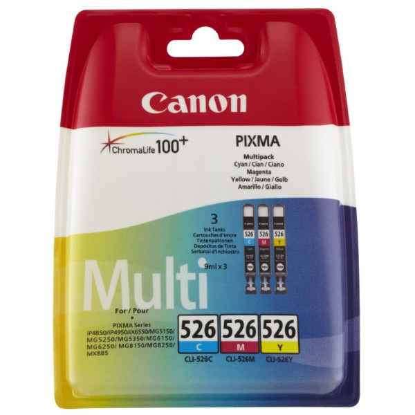 Canon CLI-526 C/M/Y Couleurs PACK 3 cartouches d'encre original. Canon CLI-526 C/M/Y Couleurs PACK 3 cartouches d'encre original.