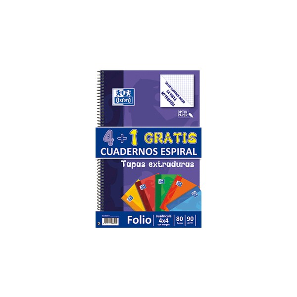 OXFORD CUADERNO ESPIRAL SCHOOL TAPA EXTRADURA FOLIO 4X4 PACK 4+1 OXFORD CUADERNO ESPIRAL SCHOOL TAPA EXTRADURA FOLIO 4X4 PACK 4+1