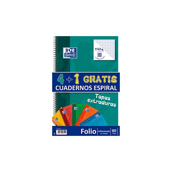 OXFORD CUADERNO ESPIRAL SCHOOL TAPA EXTRADURA PACK 4+1 FOLIO 80H OXFORD CUADERNO ESPIRAL SCHOOL TAPA EXTRADURA PACK 4+1 FOLIO 80H