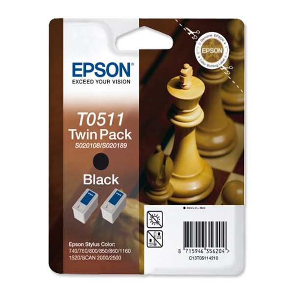 Epson T051 noir, pack de 2 cartouches d'encre original (C13T05114210) Epson T051 noir, pack de 2 cartouches d'encre original (C13T05114210)
