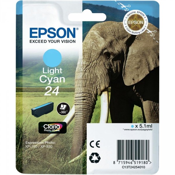 Epson T24 cian light, cartouche d'encre original (C13T24254010) Epson T24 cian light, cartouche d'encre original (C13T24254010)