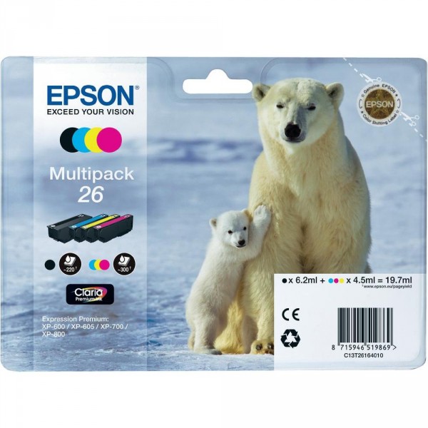 Epson T2616 multipack 26, 4 cartouches Couleurs d'encre original (C13T26164010) Epson T2616 multipack 26, 4 cartouches Couleurs d'encre original (C13T26164010)