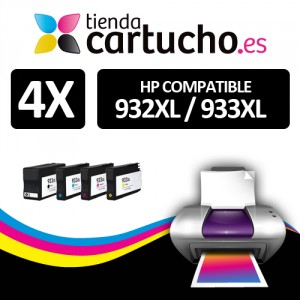 PACK 4 HP 932XL / 933XL Remanufacturados PARA LA IMPRESORA Cartouches d'encre HP OfficeJet 7110 Wide Format ePrinter