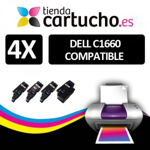 PACK 4 (ELIJA COLORES) CARTUCHOS DE TONER COMPATIBLES DELL C1660 PERTENENCIENTE A LA REFERENCIA Cartouches DELL C1660