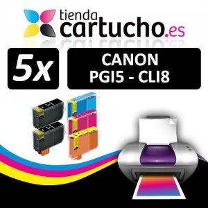 PACK 5 (ELIJA COLORES) CARTUCHOS COMPATIBLES CANON PGI-5 CLI-8 PARA LA IMPRESORA Cartouches d'encre Canon Pixma IP5200