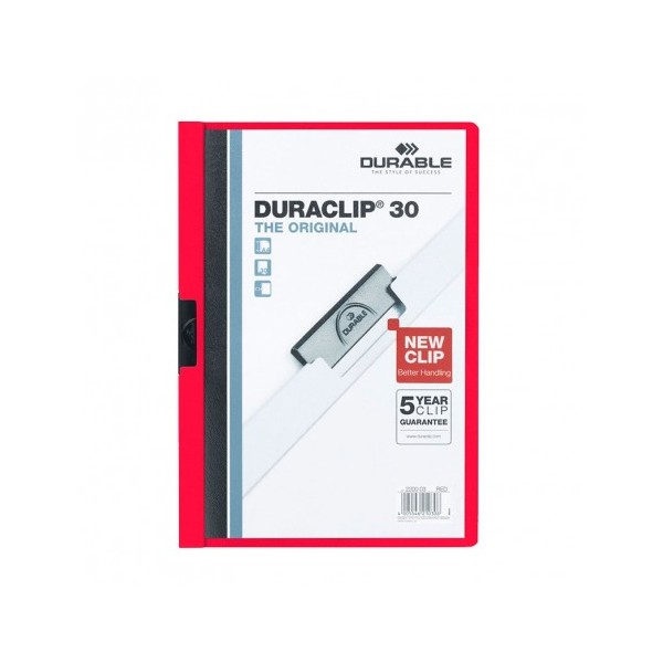 DURABLE Pack 25 Dossiers con clip Duraclip. Capacidad 30 hojas. A4. Rojo DURABLE Pack 25 Dossiers con clip Duraclip. Capacidad 30 hojas. A4. Rojo