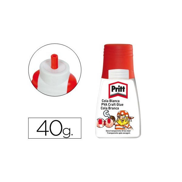 PRITT Pegamento Cola blanca 40 gr Aplicador 2 en 1 La boquilla no se seca PRITT Pegamento Cola blanca 40 gr Aplicador 2 en 1 La boquilla no se seca