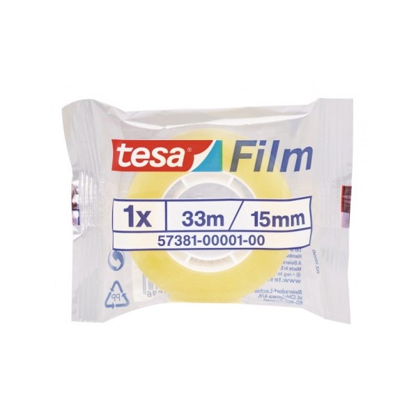 TESA Cinta adhesiva Film standard Transparente 15mmx33m Bolsa Individual Resistente Facil corte TESA Cinta adhesiva Film standard Transparente 15mmx33m Bolsa Individual Resistente Facil corte