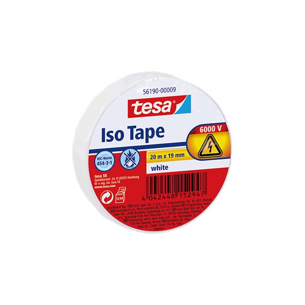 TESA Cintas Aislante 19 mm X 20 m. ColorBlanco. Hasta 6000 voltios TESA Cintas Aislante 19 mm X 20 m. ColorBlanco. Hasta 6000 voltios